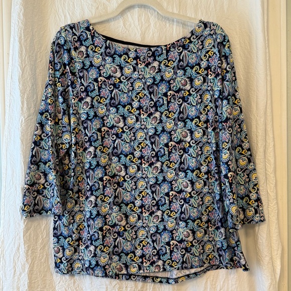 Talbots Womens Paisley 3/4 Sleeve Top Size 2X Round Neck Stretch Boho Festival - Picture 1 of 10